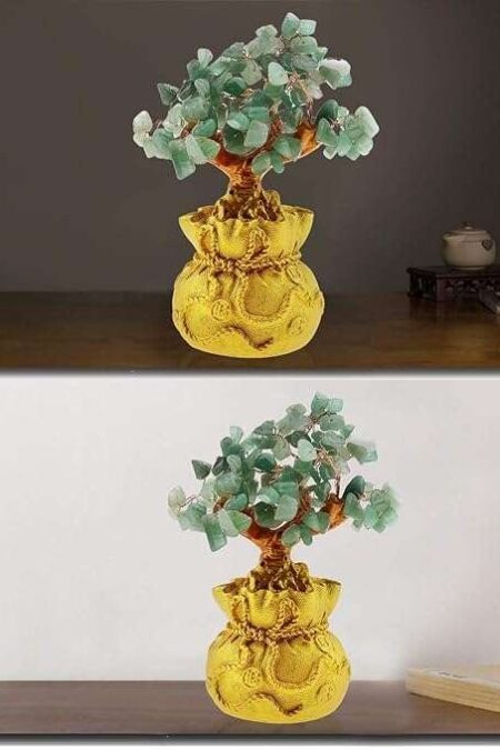 Crystal Tree Decor Natural Crystal Money Tree Ornament with Base for Good Luck, Wealth& Prosperity- Home Office Decor Spiritual Gift (Green)