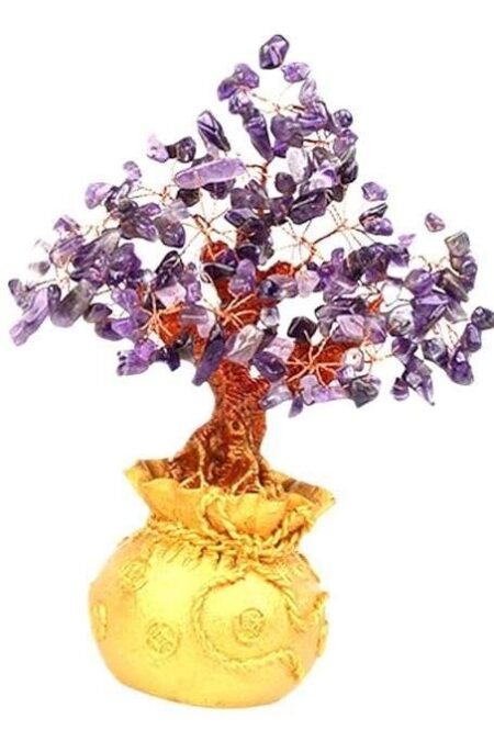 Crystal Tree Decor Natural Crystal Money Tree Ornament with Base for Good Luck, Wealth& Prosperity- Home Office Decor Spiritual Gift (Violet)