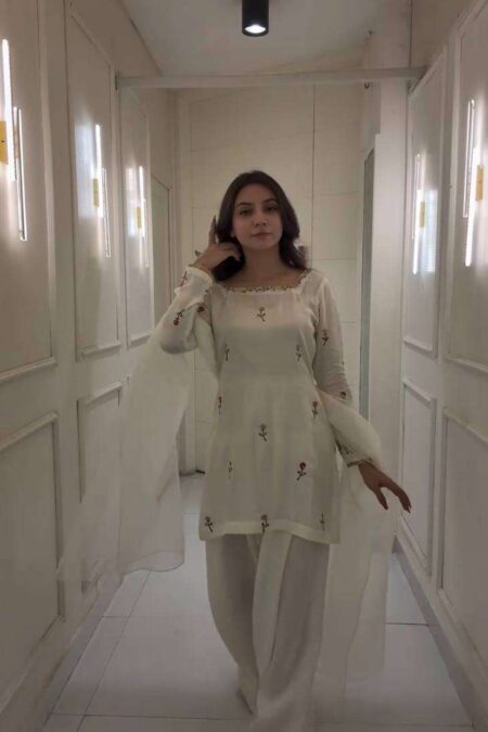 Women's Raw Silk Floral Printed Straight Kurti With Salwar and Dupatta Set