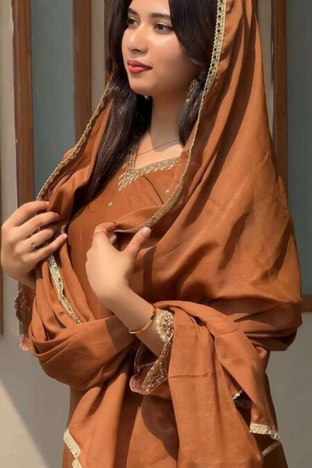 Women's Georgette Sequence Moti Work Straight Kurti With Salwar and Dupatta Set